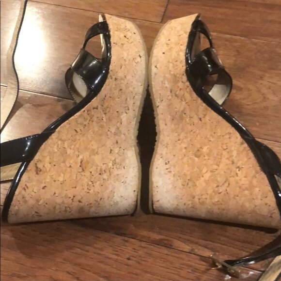 Black Patent Jimmy Choo Strappy Wedges - Picture 3 of 4
